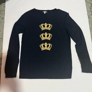 Talbots sweater dark blue crowns size medium queen classy lightweight